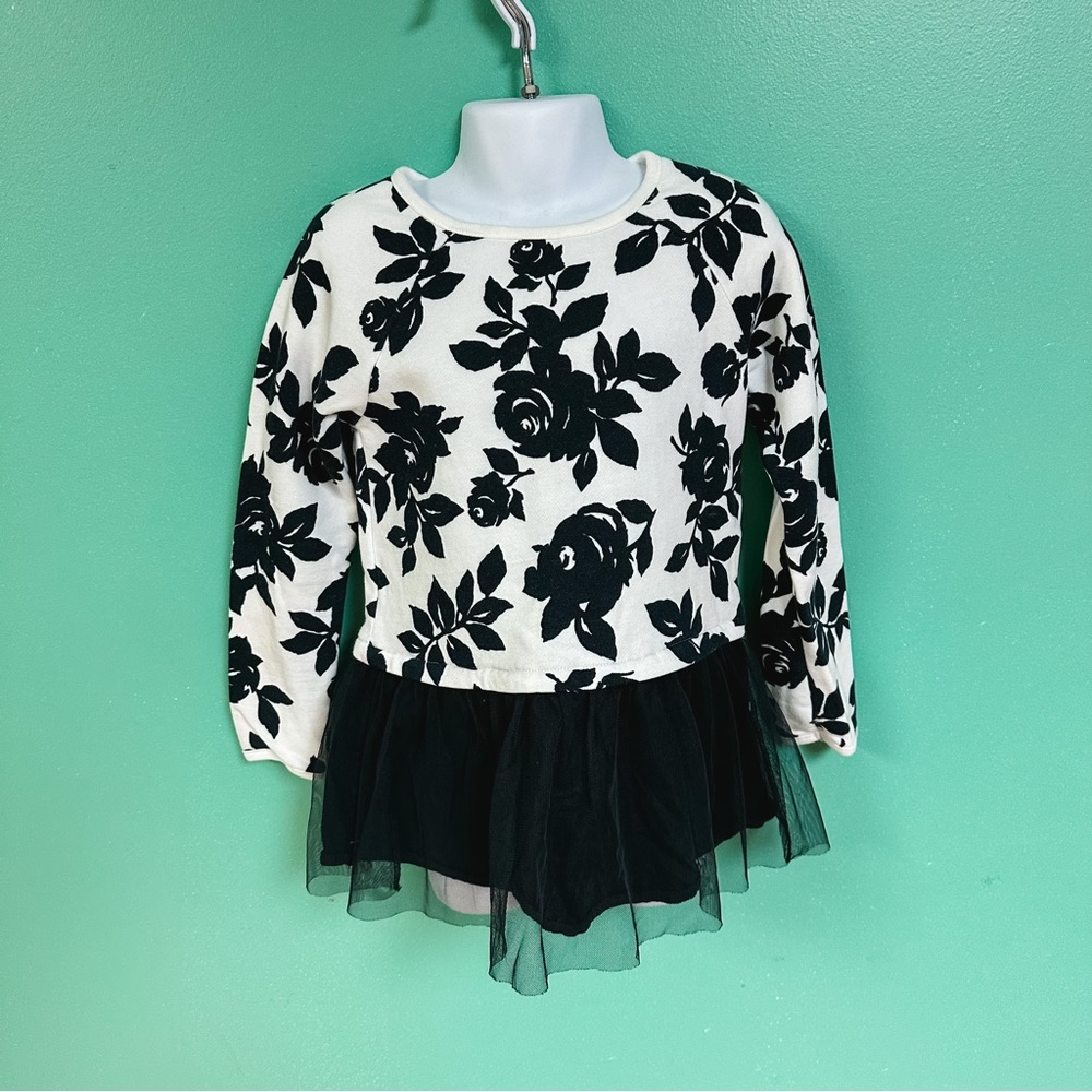 Carters Black & White Floral Tulle Peplum Long Sleeve Top Girls Size 5